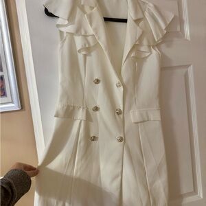 Elegant White Ruffled Double-Breasted Dress